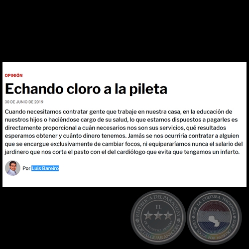 ECHANDO CLORO A LA PILETA - Por LUIS BAREIRO - Domingo, 30 de junio de 2019